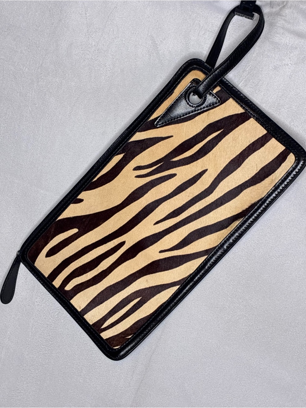 Vintage Anne Klein for Calderon Zebra-Print Leather Wristlet Clutch Bag
